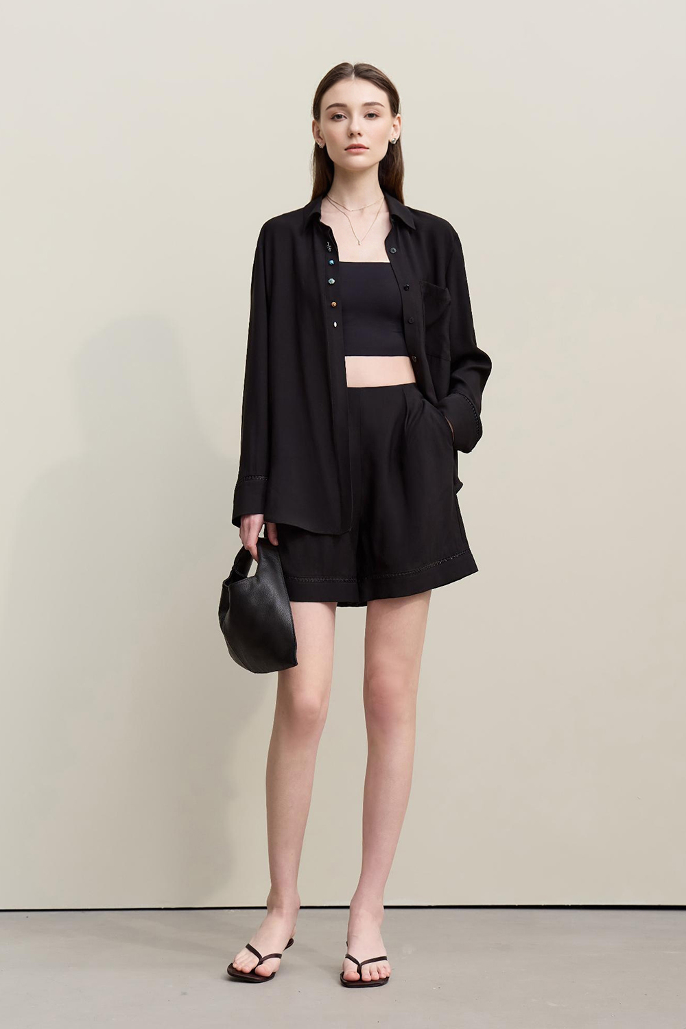 Contrast Button Loose Shirt
