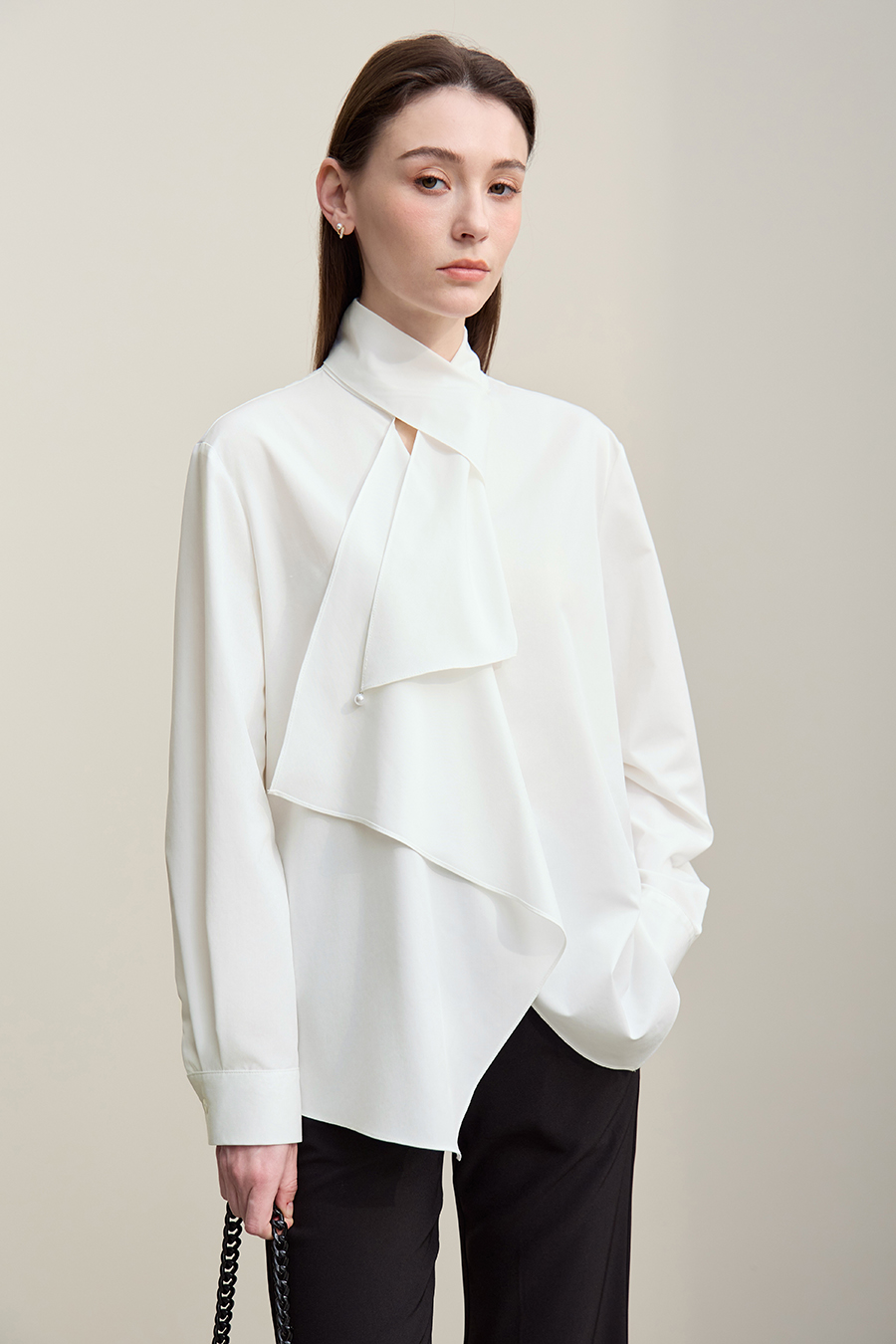 Beaded Ribbon Stand Collar Shirt|AMII-AMII.com