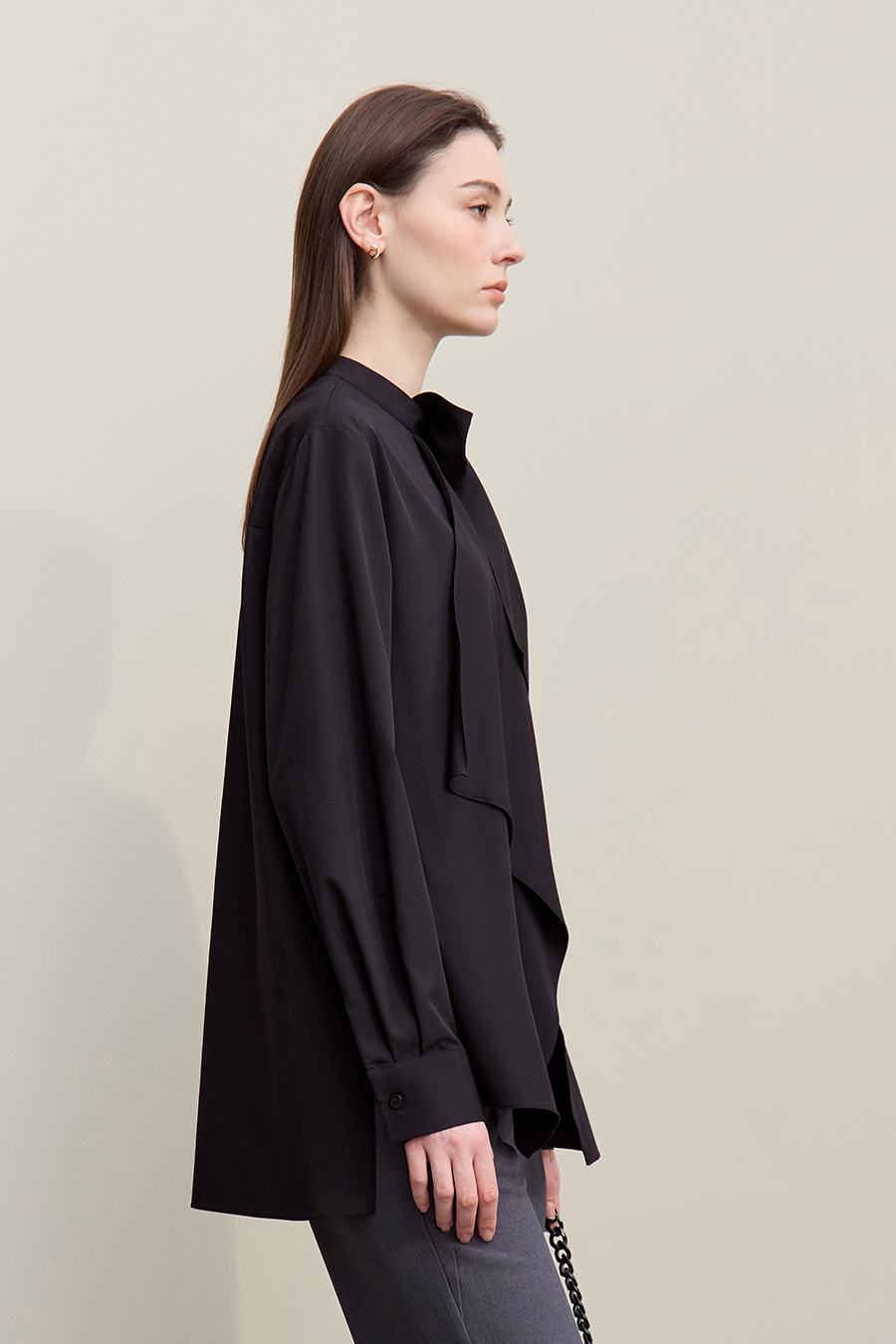 Beaded Ribbon Stand Collar Shirt|AMII-AMII.com