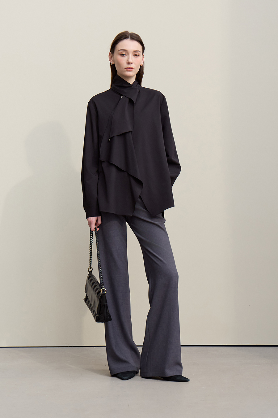 Beaded Ribbon Stand Collar Shirt|AMII-AMII.com