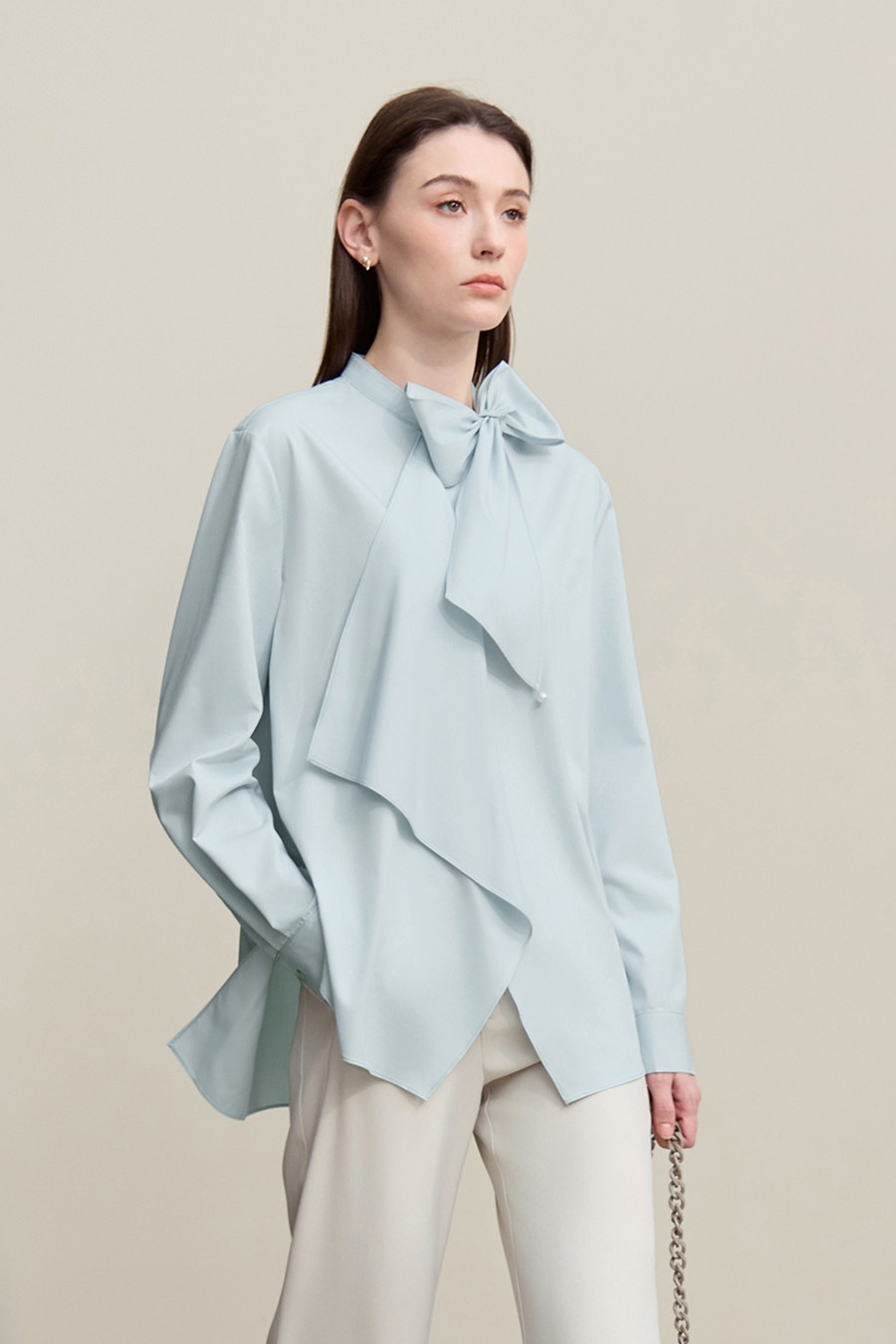 Beaded Ribbon Stand Collar Shirt|AMII-AMII.com