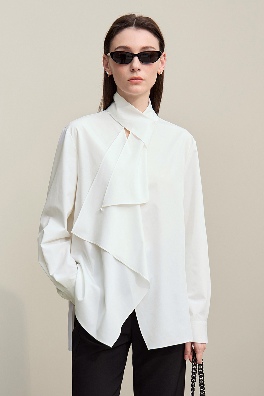 Beaded Ribbon Stand Collar Shirt|AMII-AMII.com