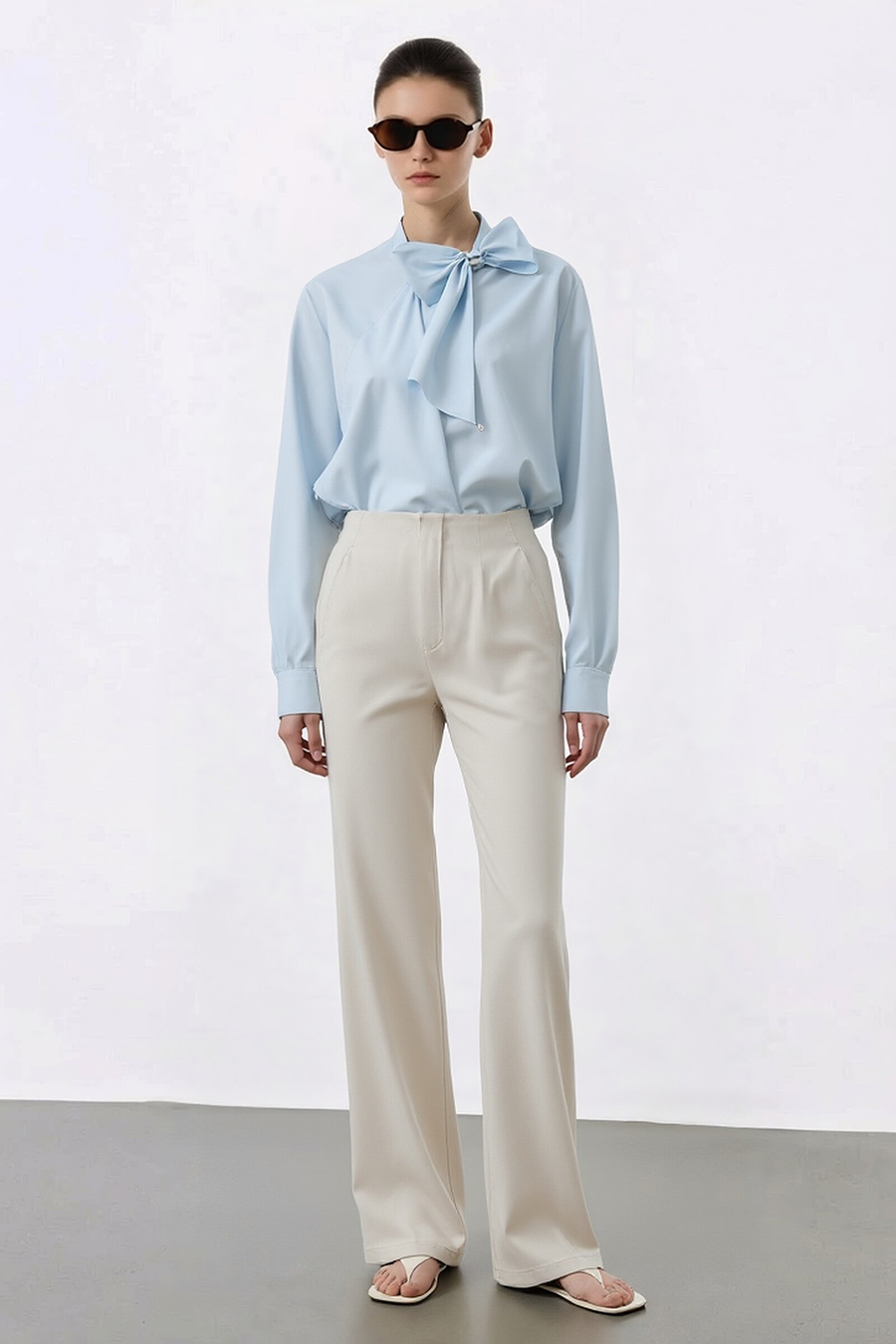 Beaded Ribbon Stand Collar Shirt|AMII