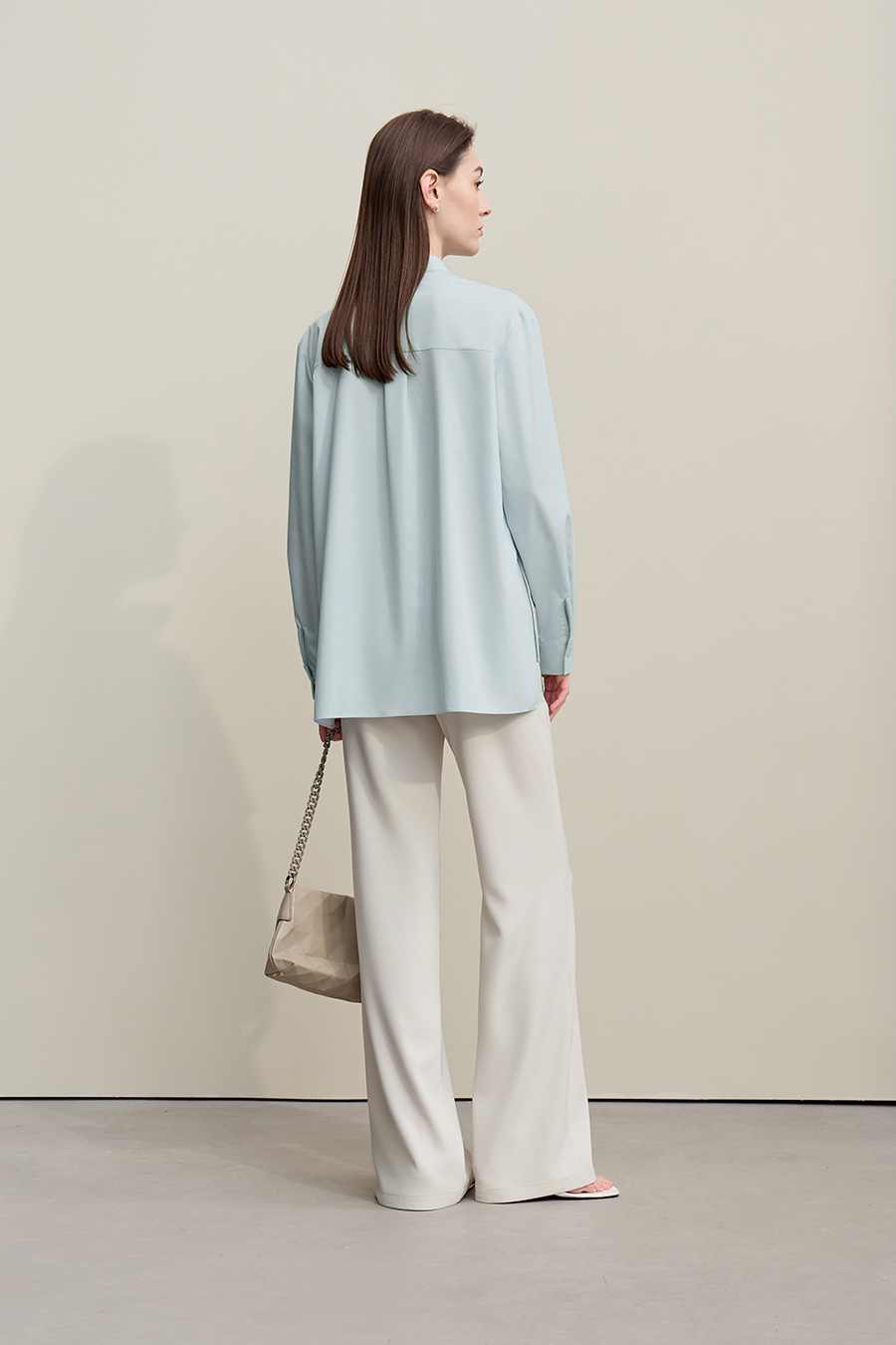 Beaded Ribbon Stand Collar Shirt|AMII-AMII.com