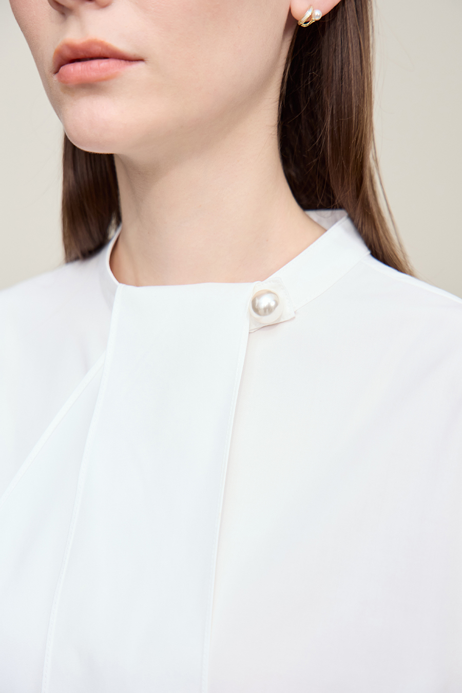 Beaded Ribbon Stand Collar Shirt|AMII-AMII.com