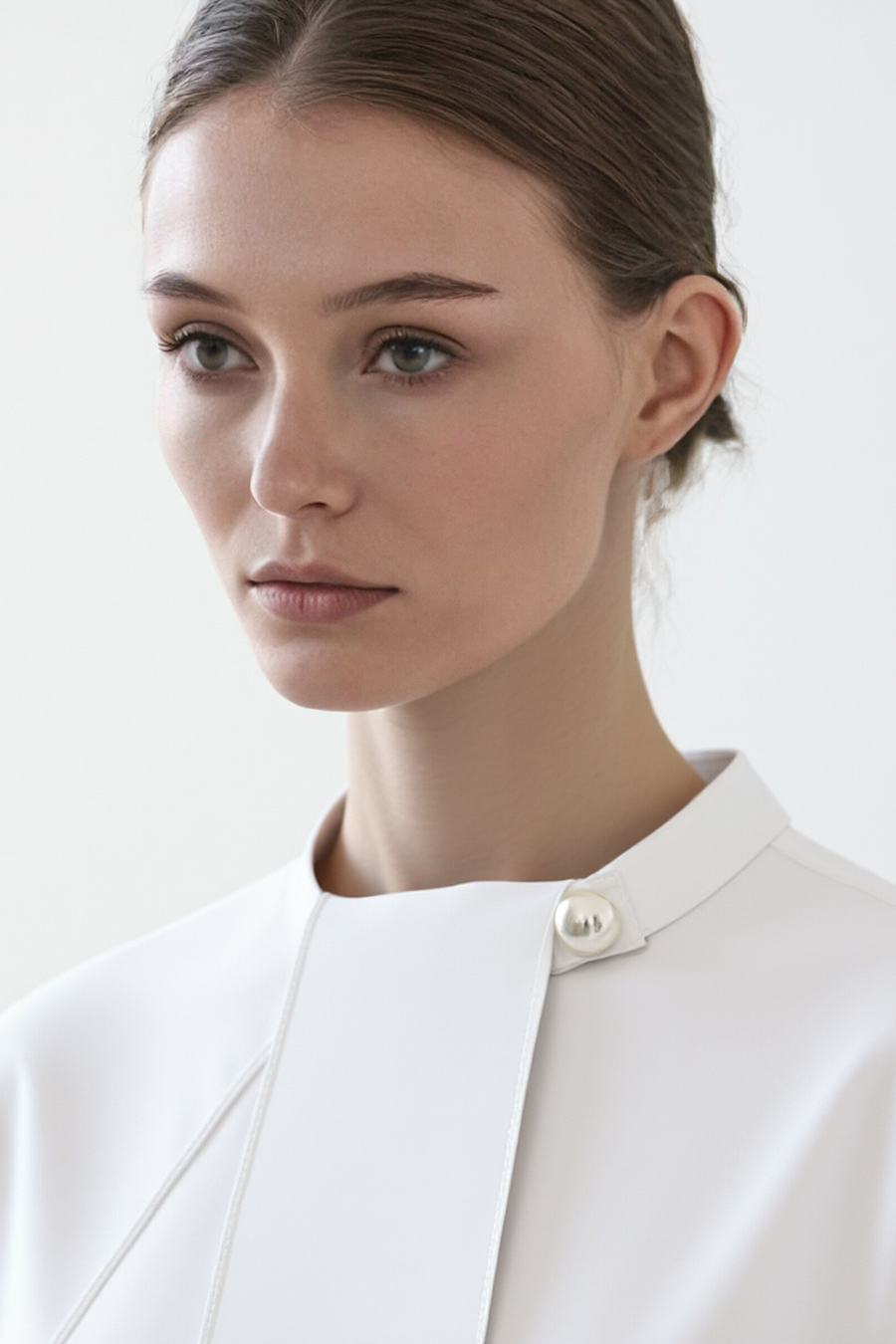 Beaded Ribbon Stand Collar Shirt|AMII