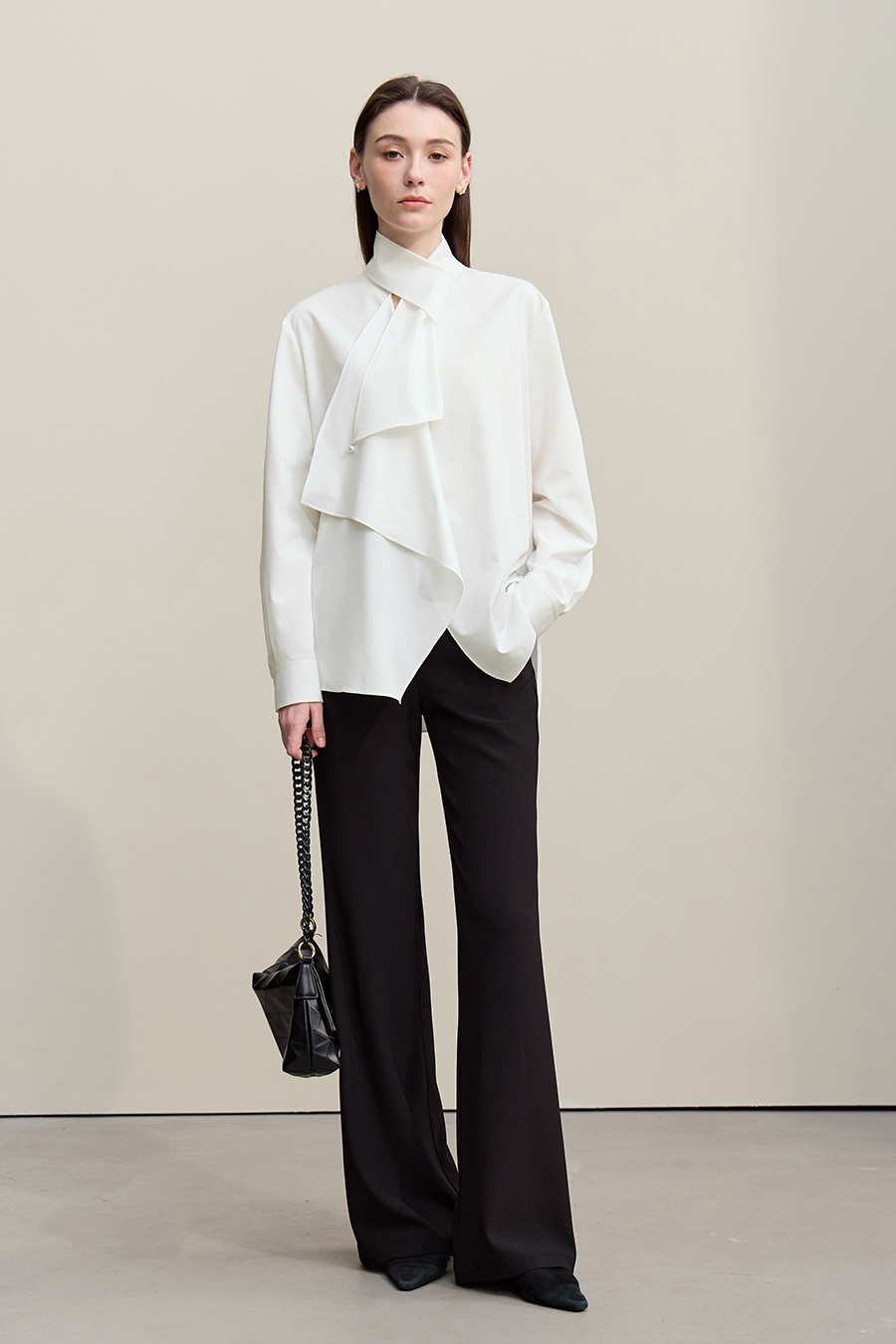 Beaded Ribbon Stand Collar Shirt|AMII-AMII.com