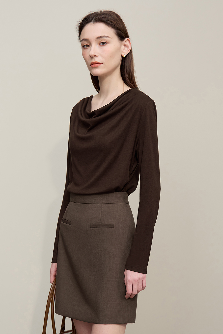 Versatile Cowl Neck Long Sleeve T-Shirt