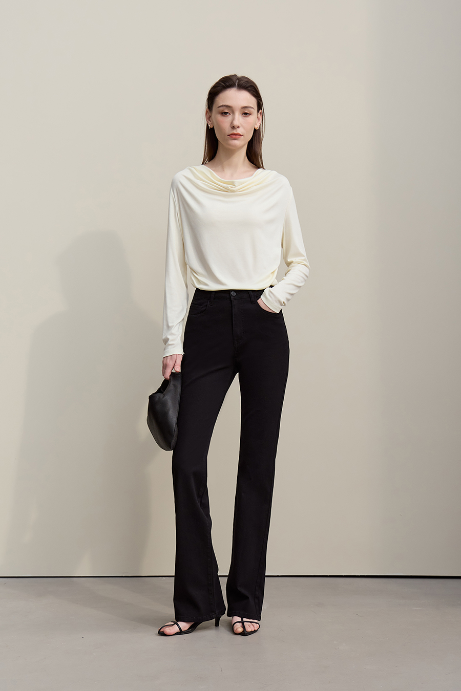 Versatile Cowl Neck Long Sleeve T-Shirt