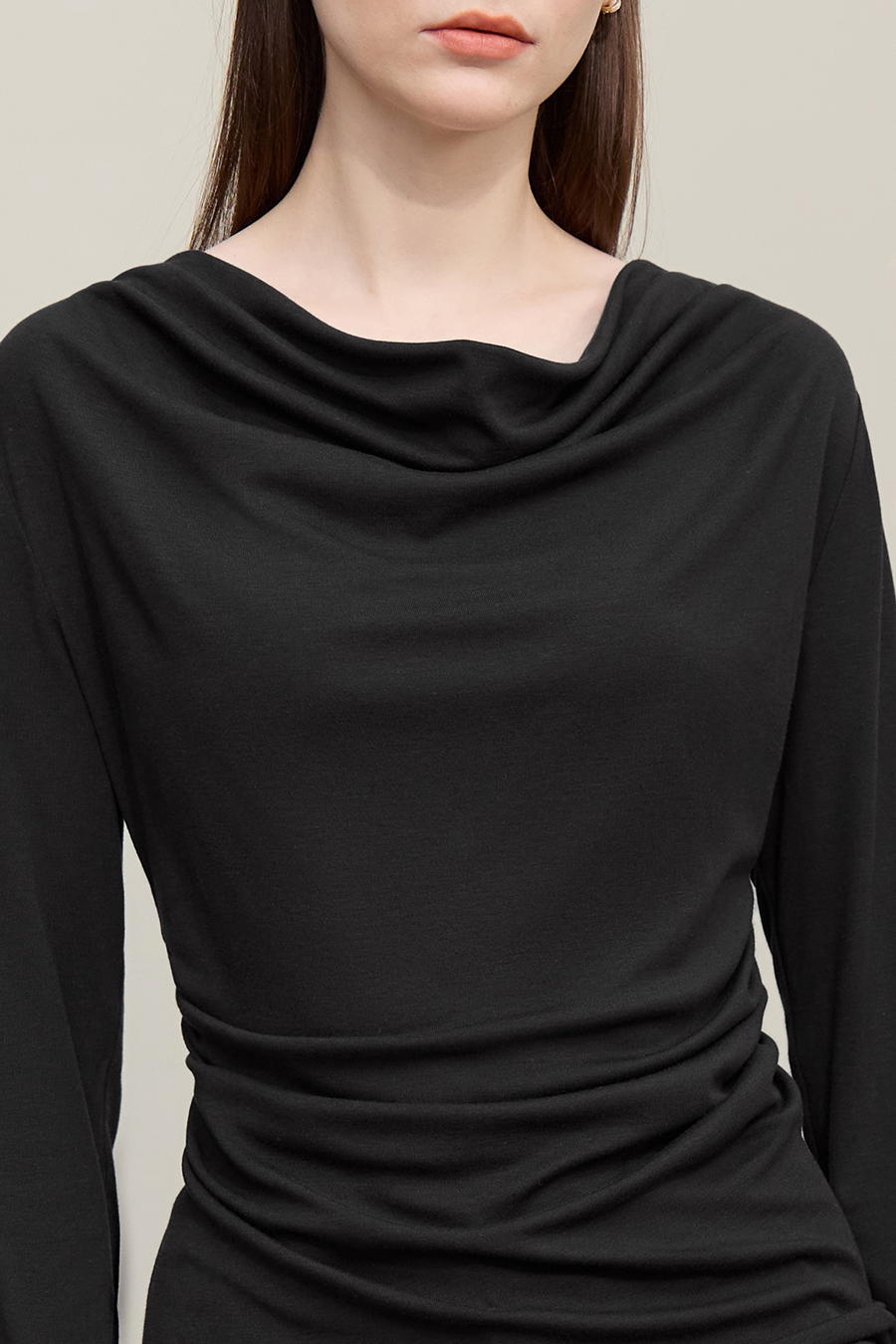 Versatile Cowl Neck Long Sleeve T-Shirt