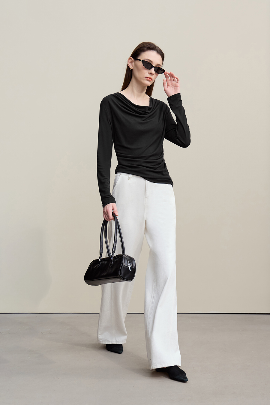 Versatile Cowl Neck Long Sleeve T-Shirt