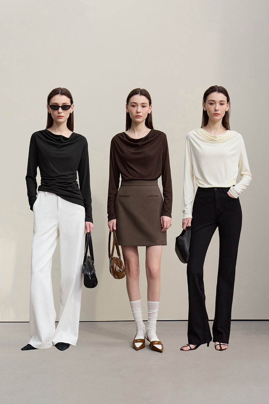 Versatile Cowl Neck Long Sleeve T-Shirt