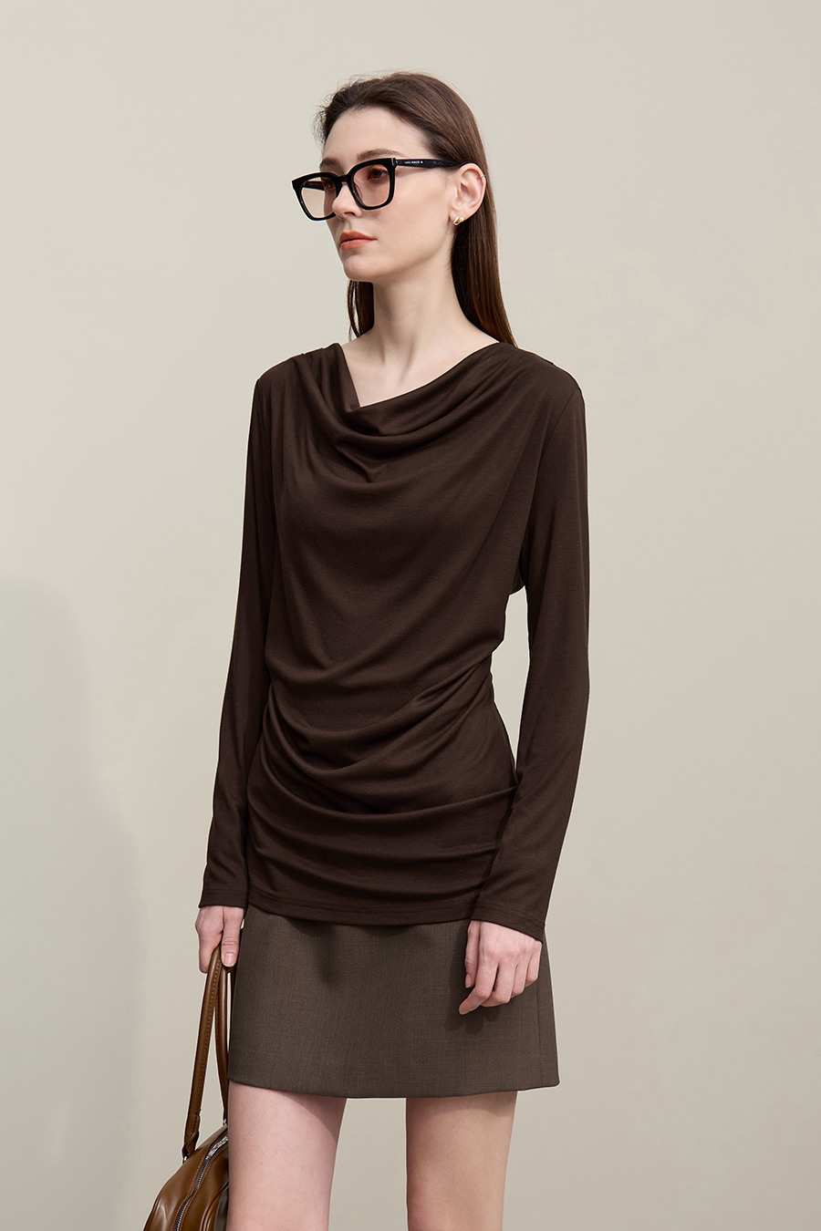 Versatile Cowl Neck Long Sleeve T-Shirt