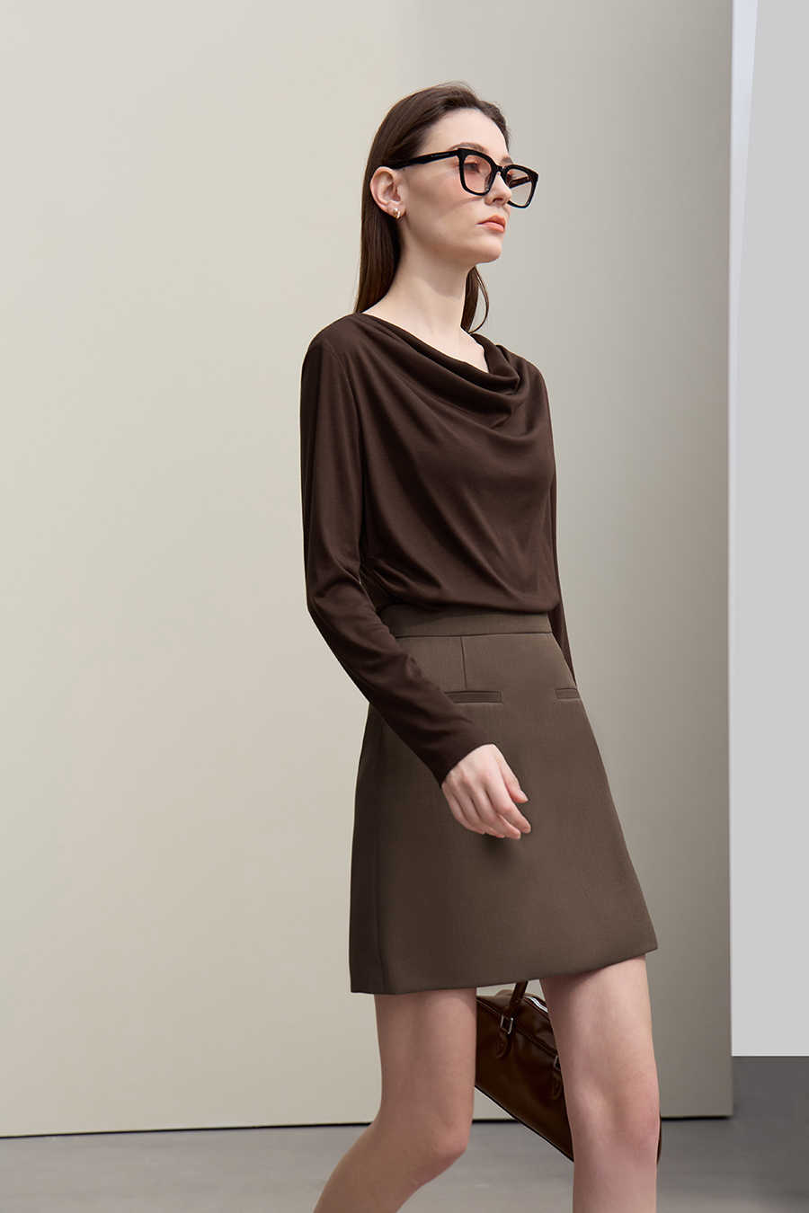 Versatile Cowl Neck Long Sleeve T-Shirt