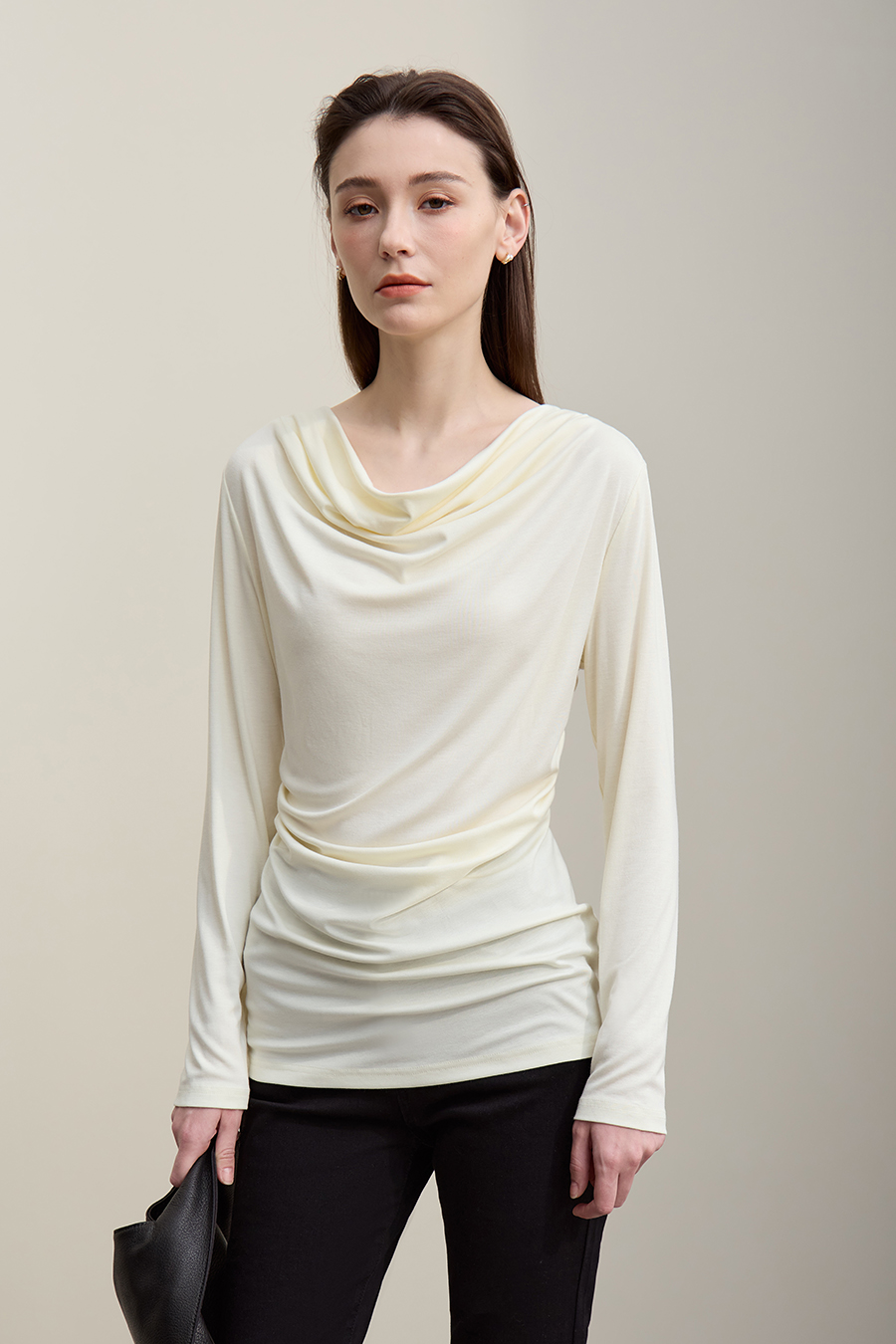 Versatile Cowl Neck Long Sleeve T-Shirt
