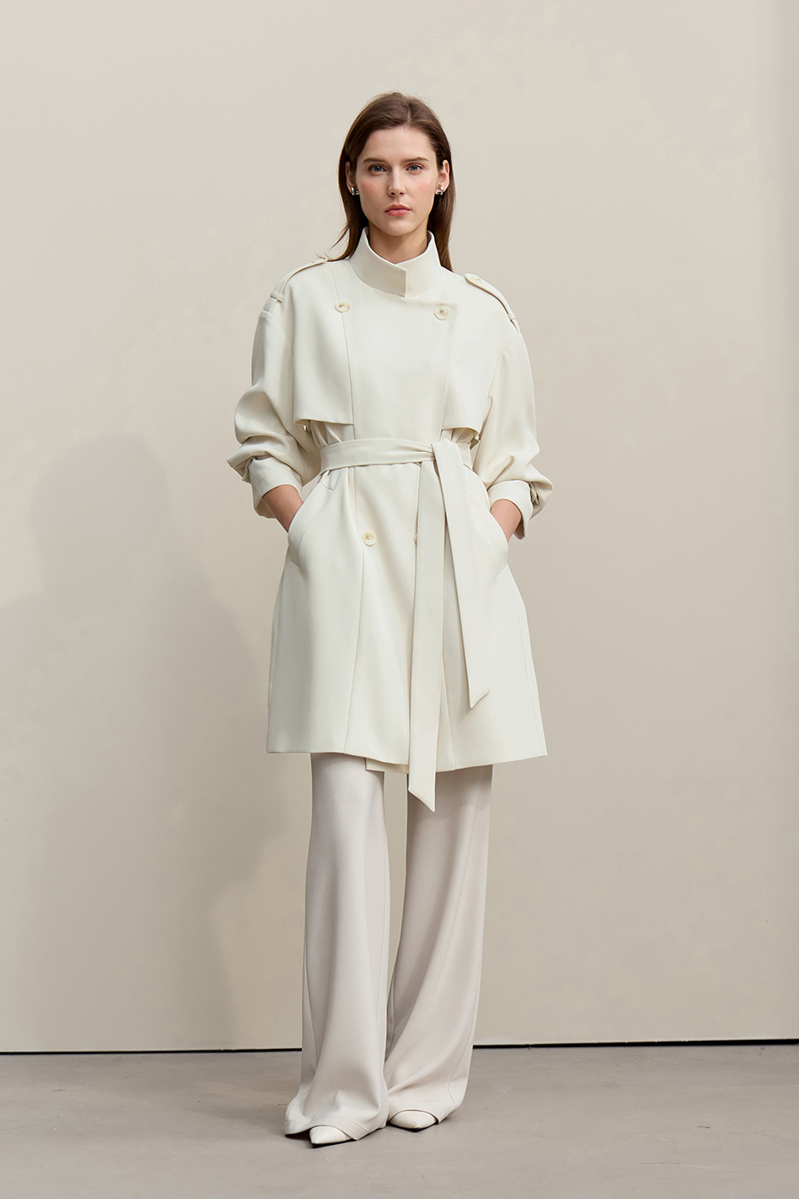 Belted double-breasted trench coat|AMII