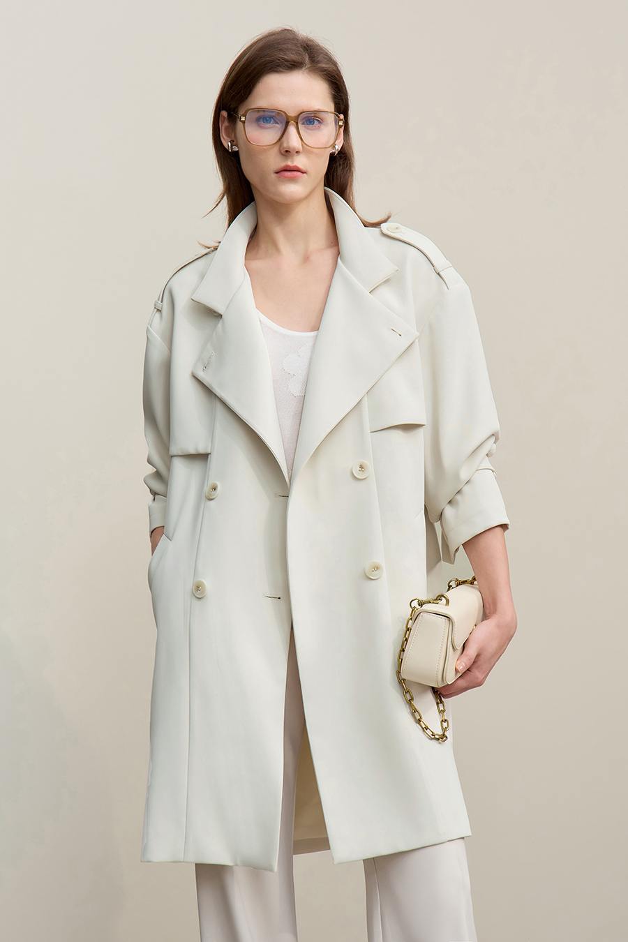 Belted double-breasted trench coat|AMII