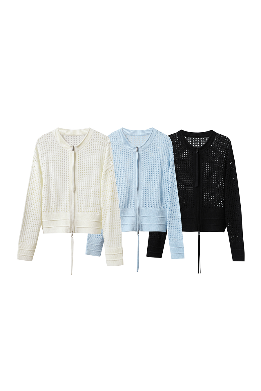 Zip-Up Hollow Knitted Cardigan