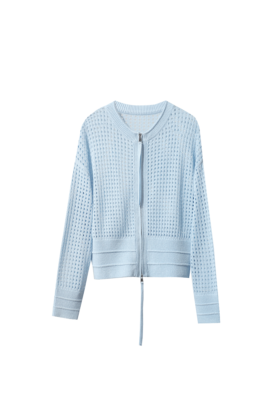 Zip-Up Hollow Knitted Cardigan