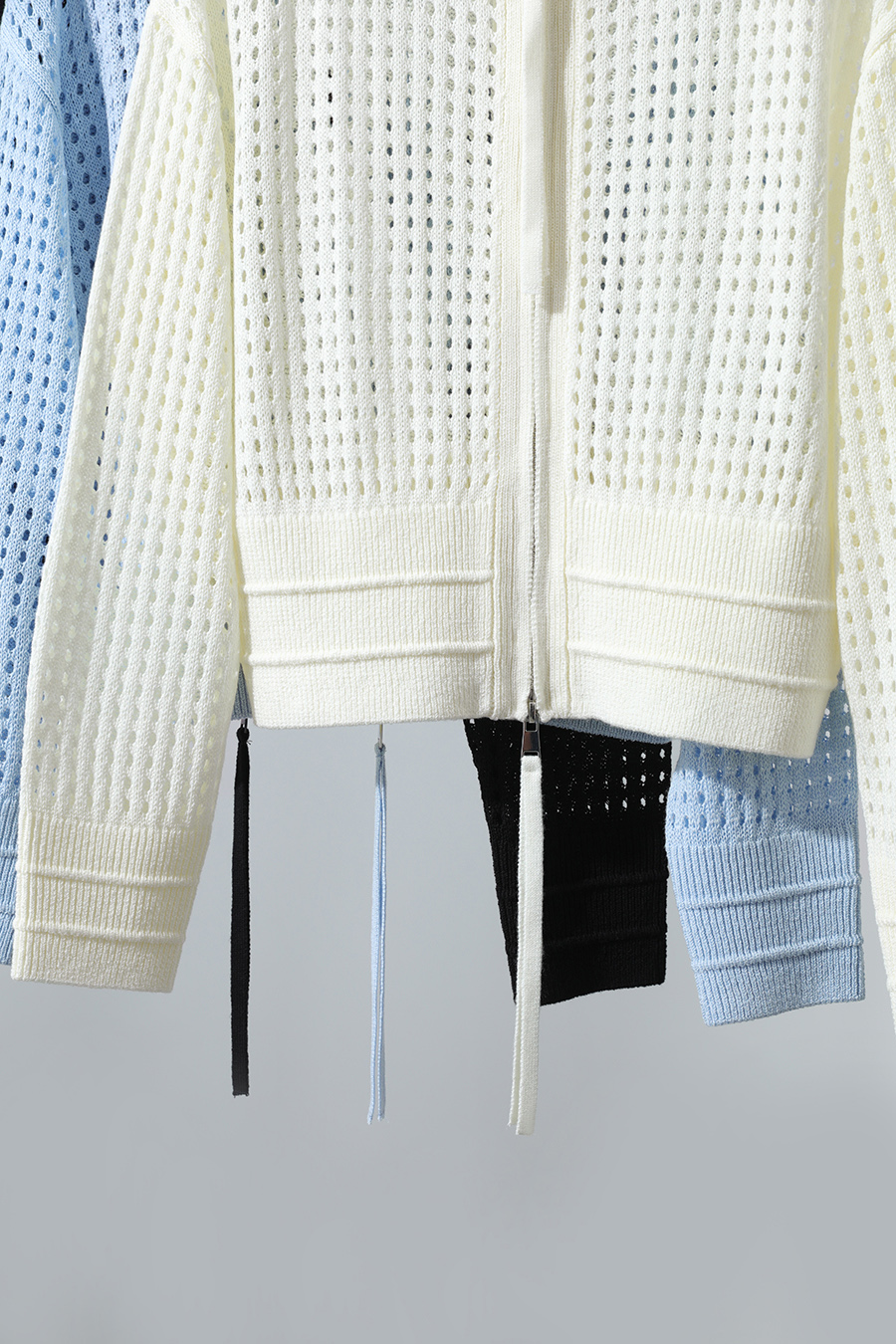 Zip-Up Hollow Knitted Cardigan