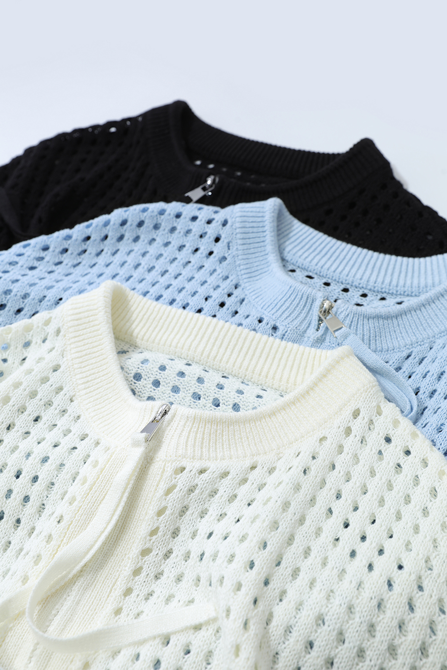 Zip-Up Hollow Knitted Cardigan