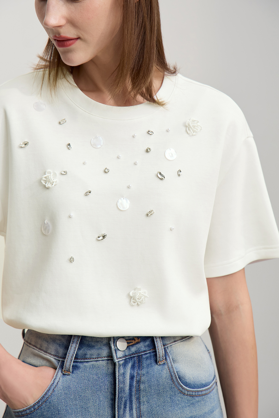 3D Beaded & Rhinestone T-shirt