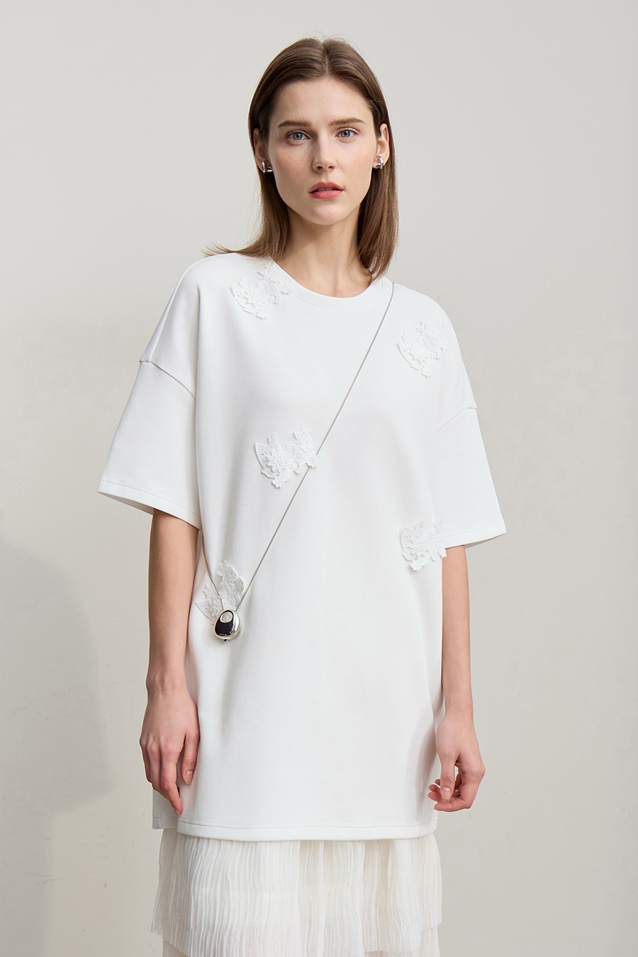 Lace Spliced Air Layer T-Shirt