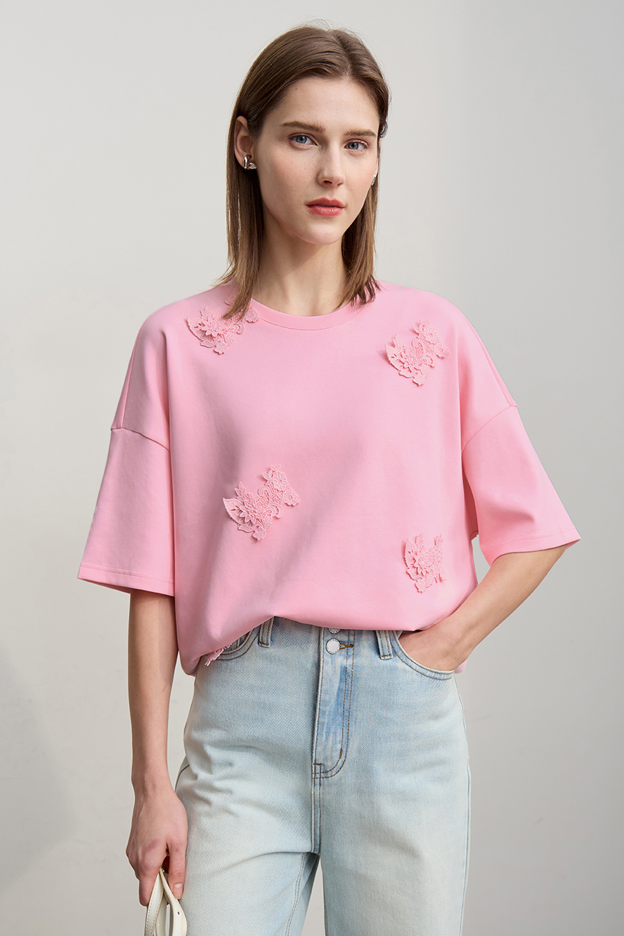 Lace Spliced Air Layer T-Shirt