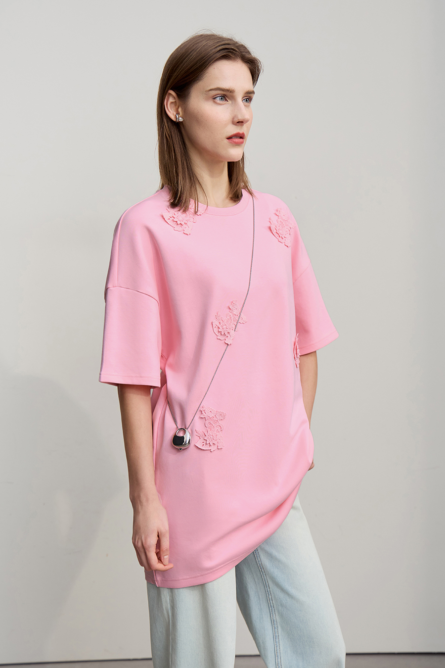 Lace Spliced Air Layer T-Shirt