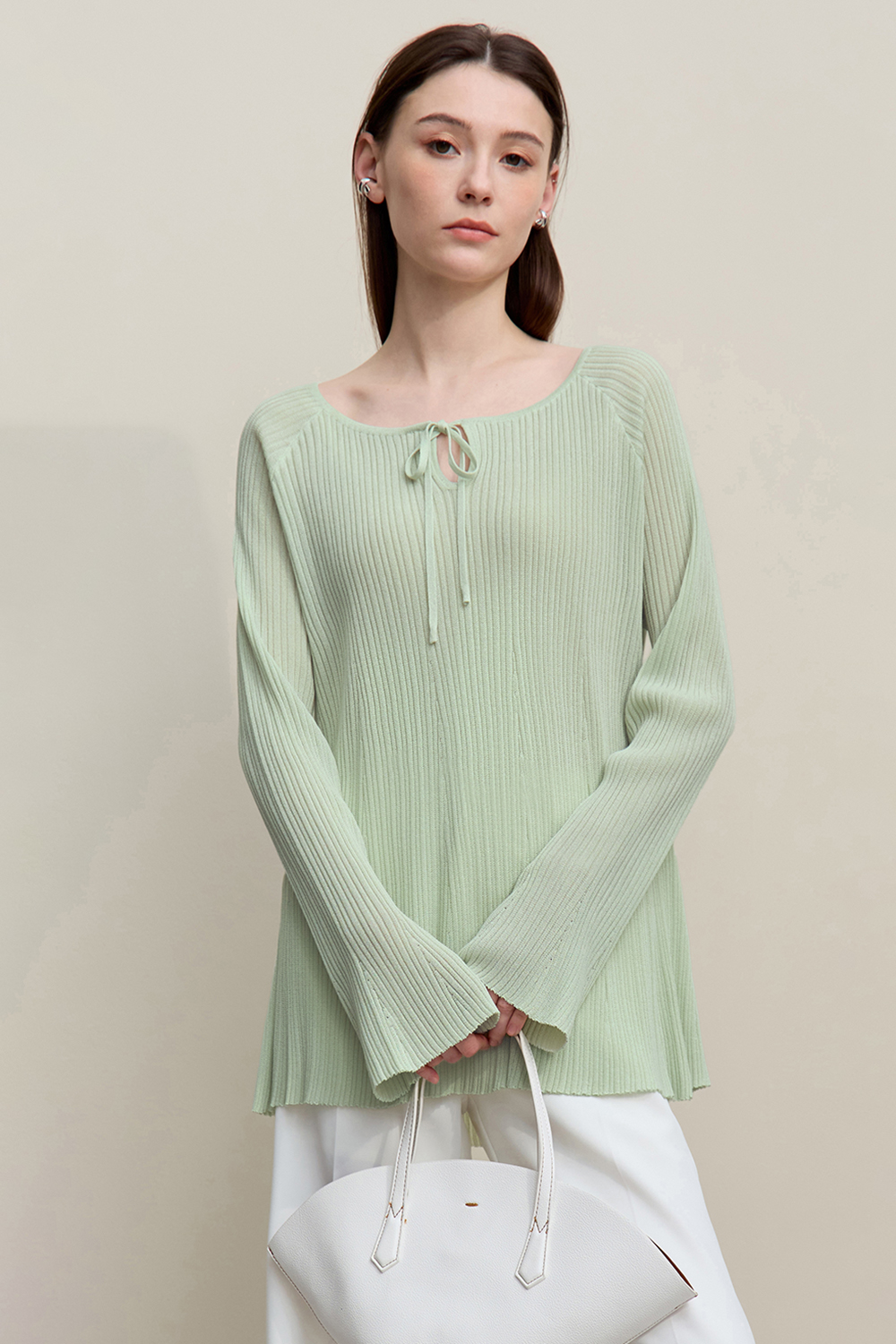 Round Neck Tie Knit Sweater