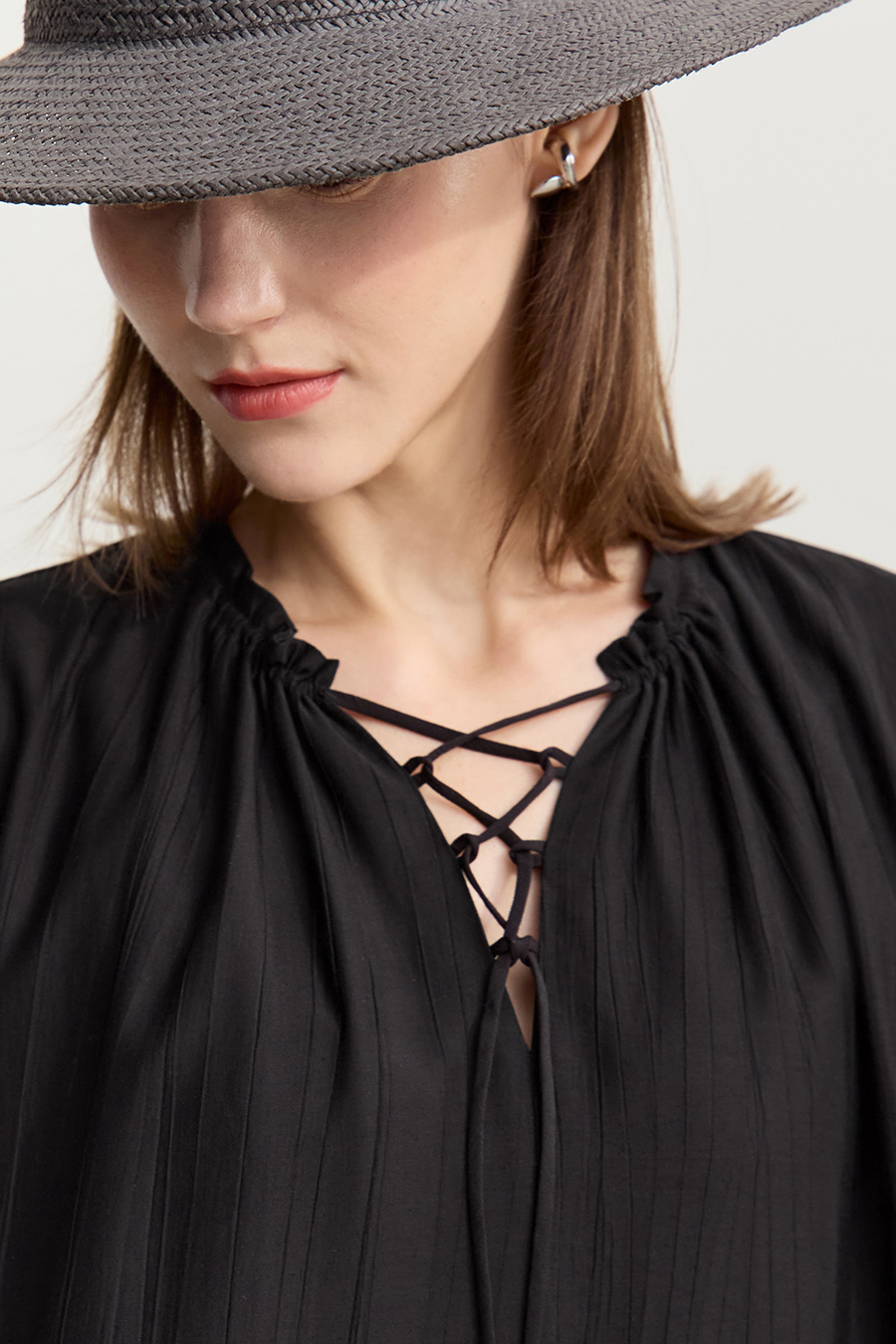 Tie Long Sleeve Ruffle Dress