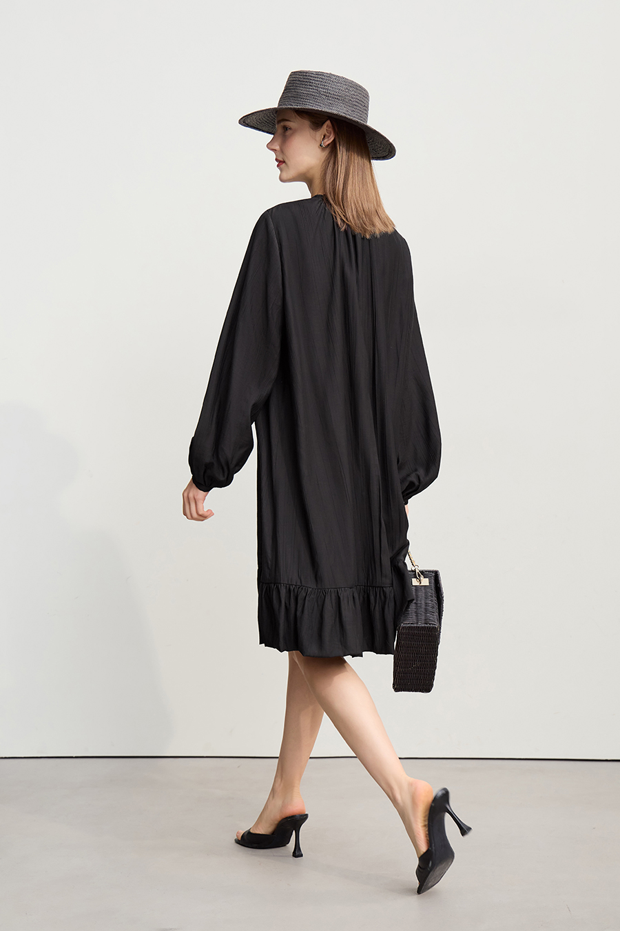 Tie Long Sleeve Ruffle Dress