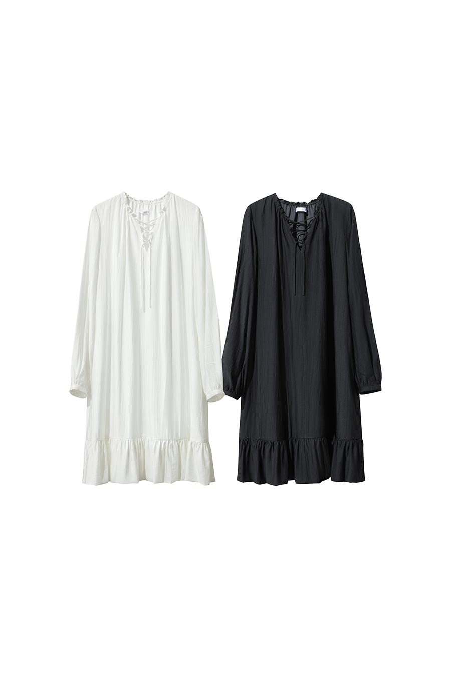 Tie Long Sleeve Ruffle Dress
