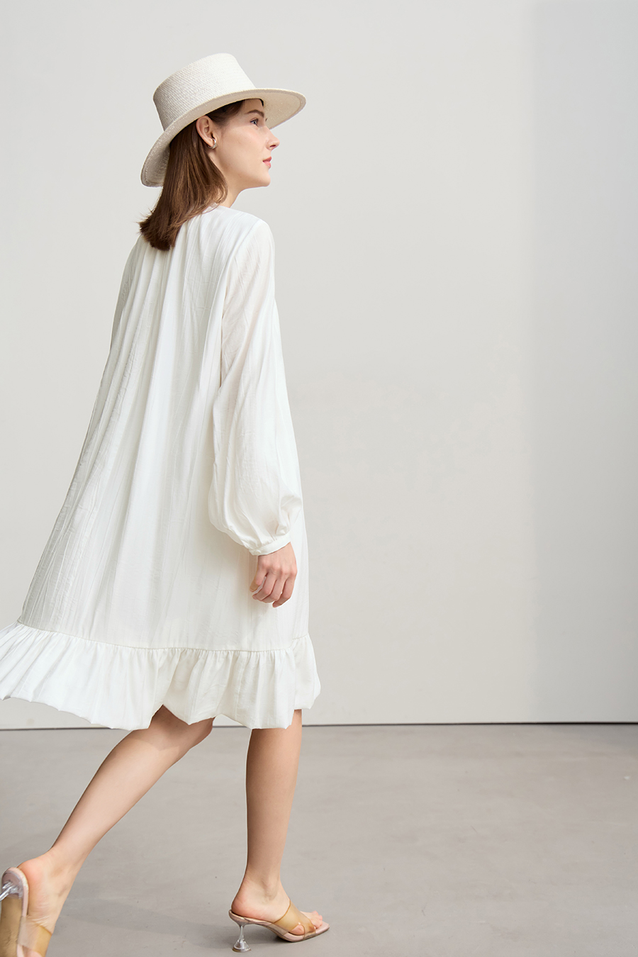 Tie Long Sleeve Ruffle Dress