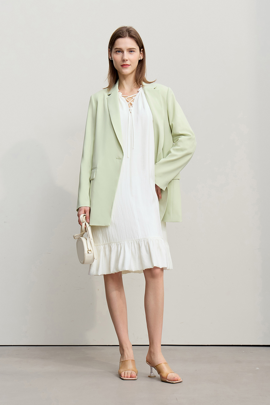 Tie Long Sleeve Ruffle Dress