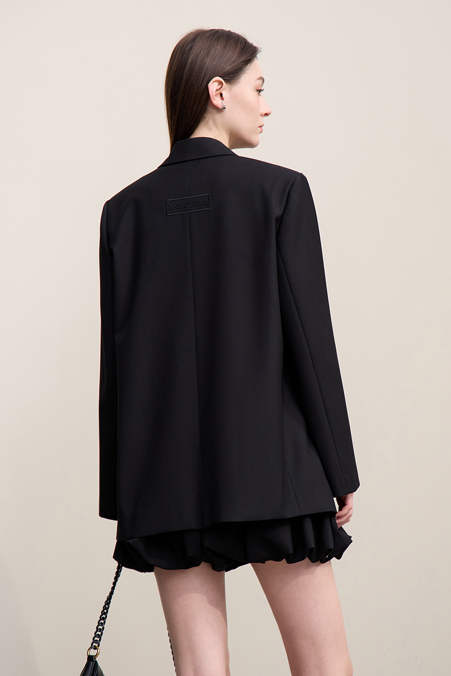 Notch Lapel Padded Shoulder Midi Blazer