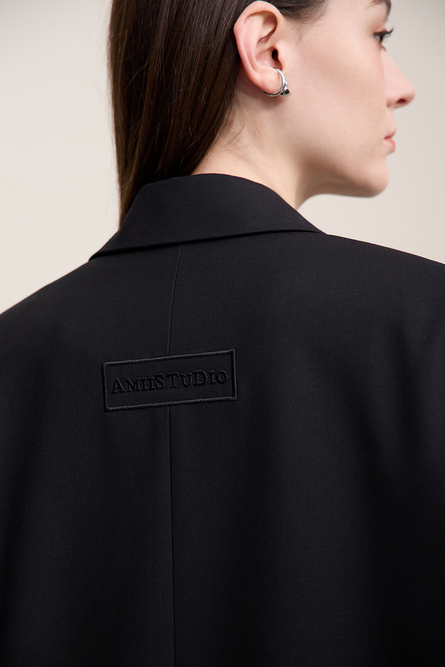 Notch Lapel Padded Shoulder Midi Blazer