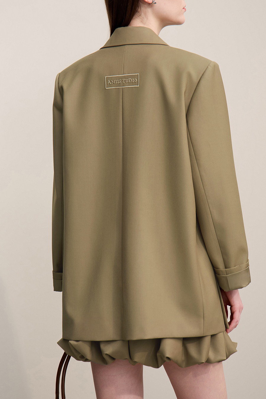 Notch Lapel Padded Shoulder Midi Blazer