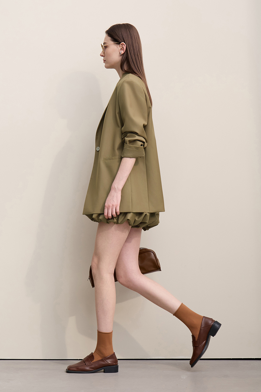 Notch Lapel Padded Shoulder Midi Blazer