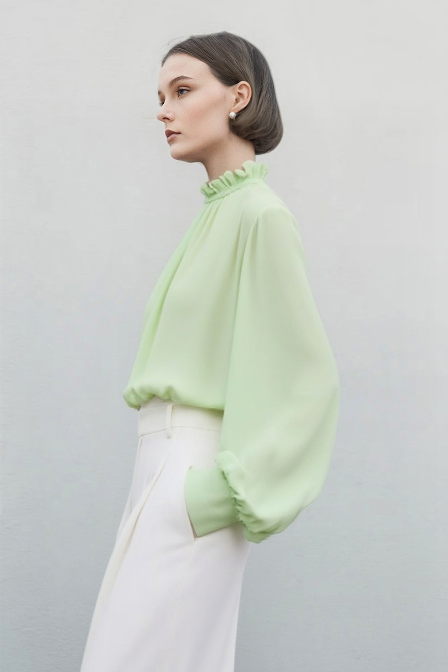 Ruffle Pleated Chiffon Top