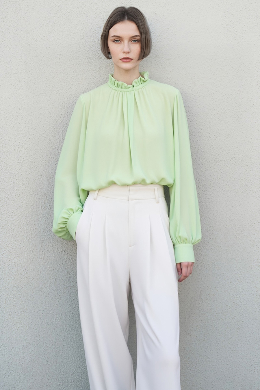 Ruffle Pleated Chiffon Top