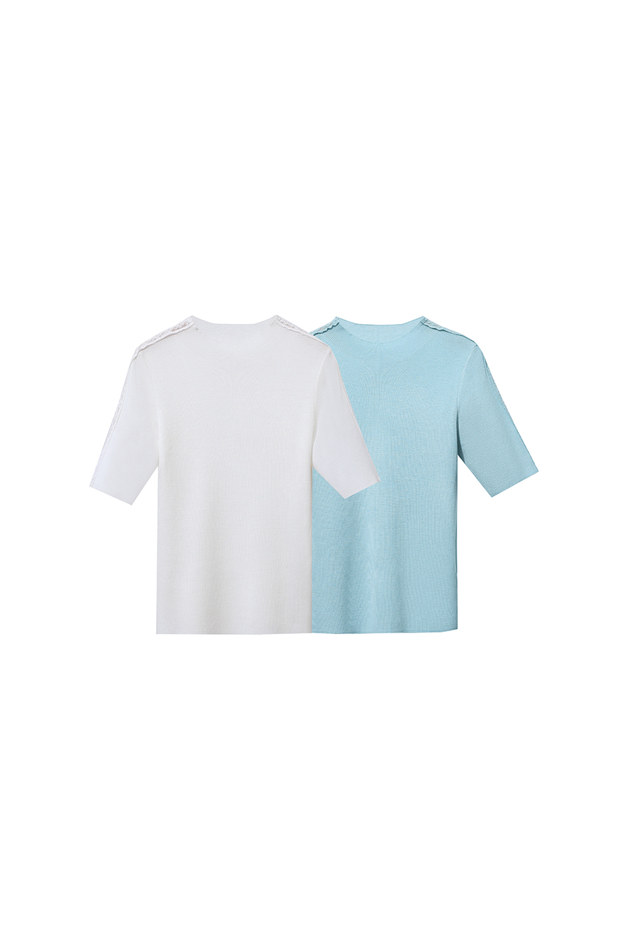 Lace-trim spliced knit sweater|AMII
