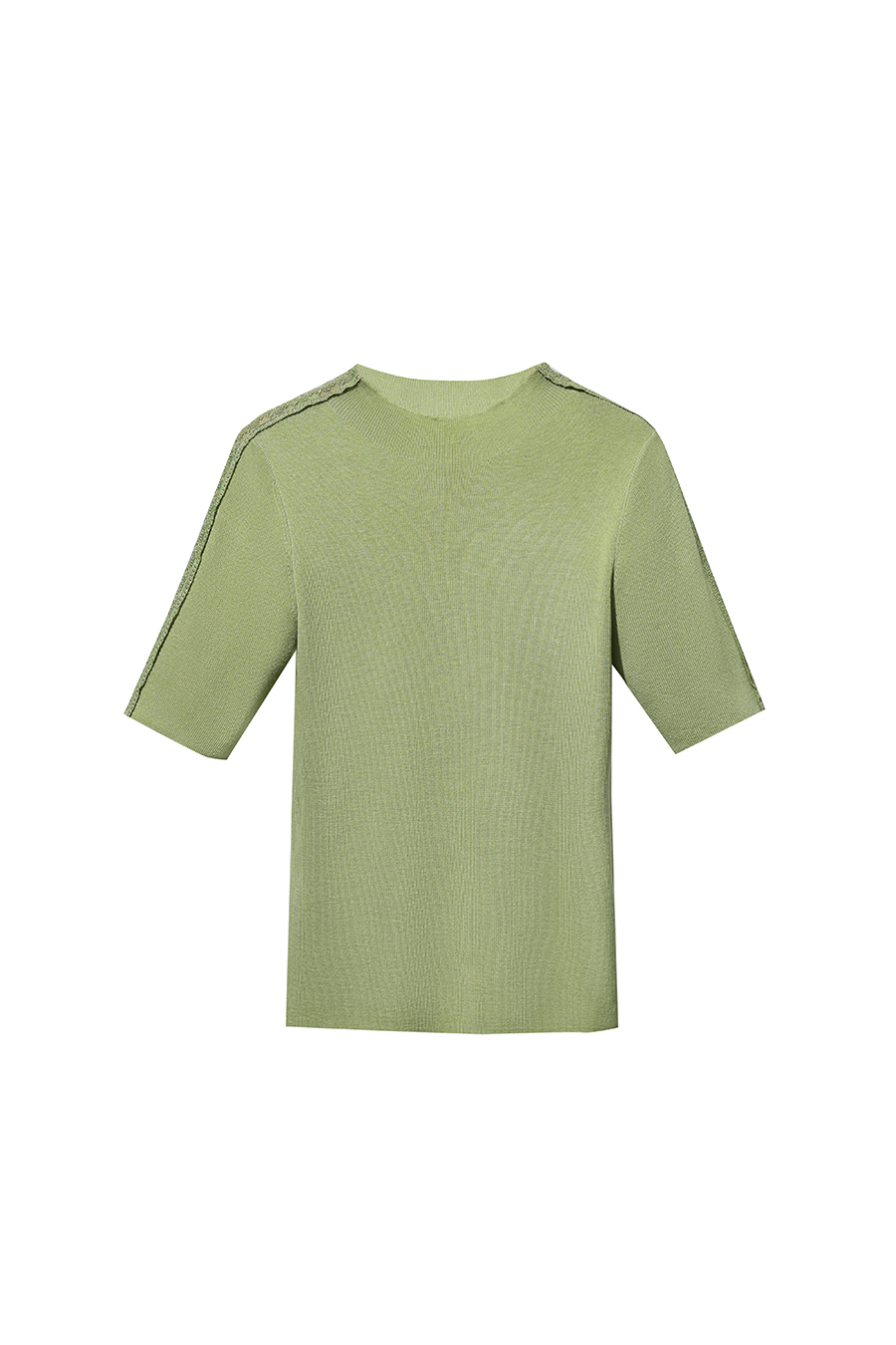 Lace-trim spliced knit sweater|AMII