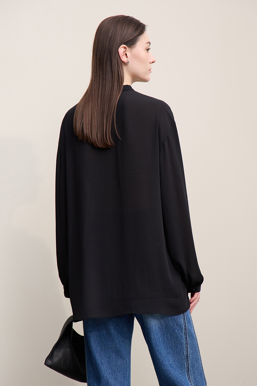 Lantern Sleeve Textured Chiffon Top