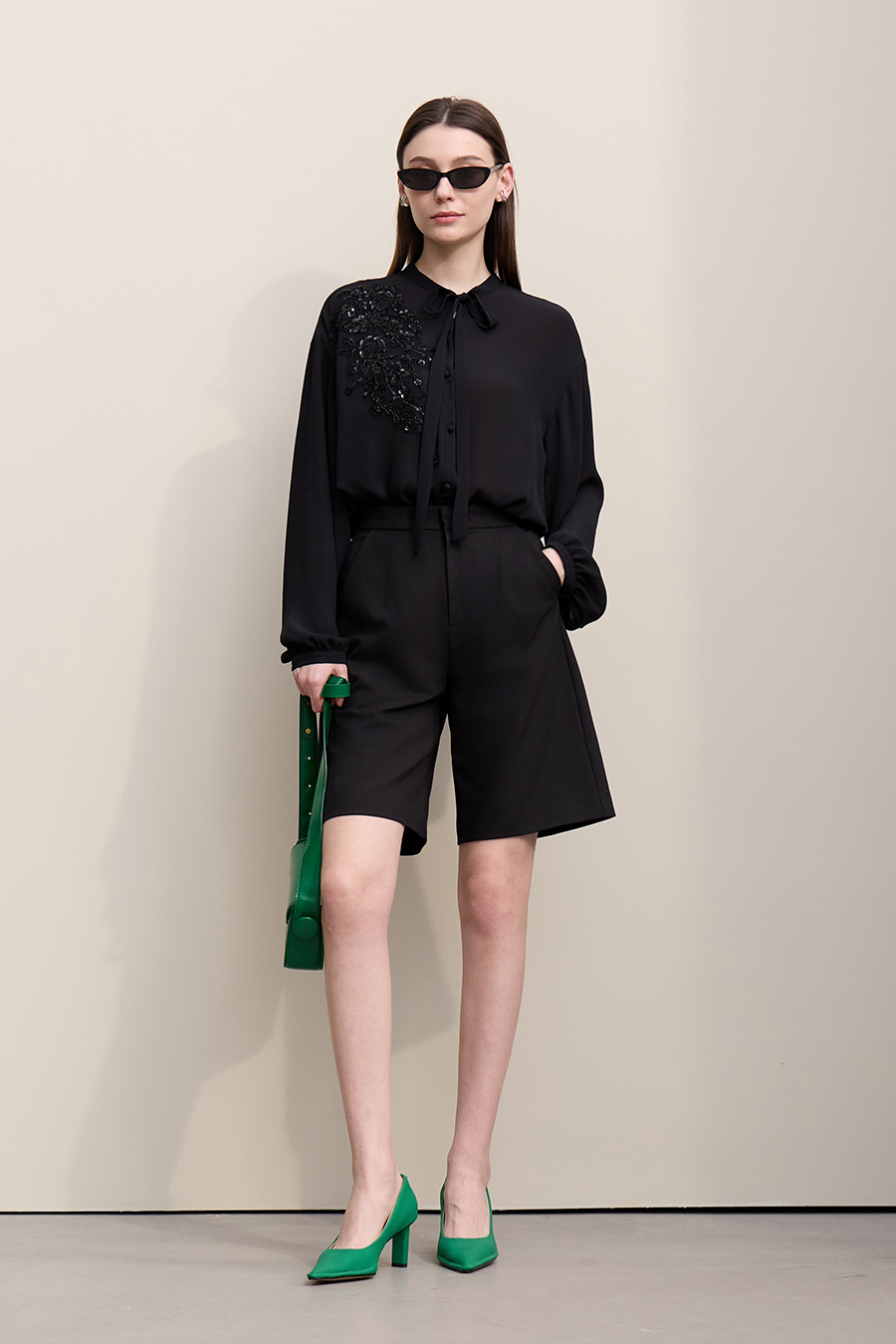 Lantern Sleeve Textured Chiffon Top