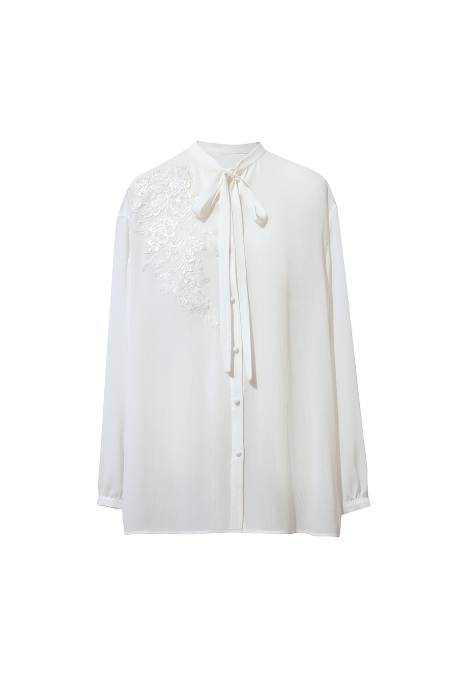 Lantern Sleeve Textured Chiffon Top