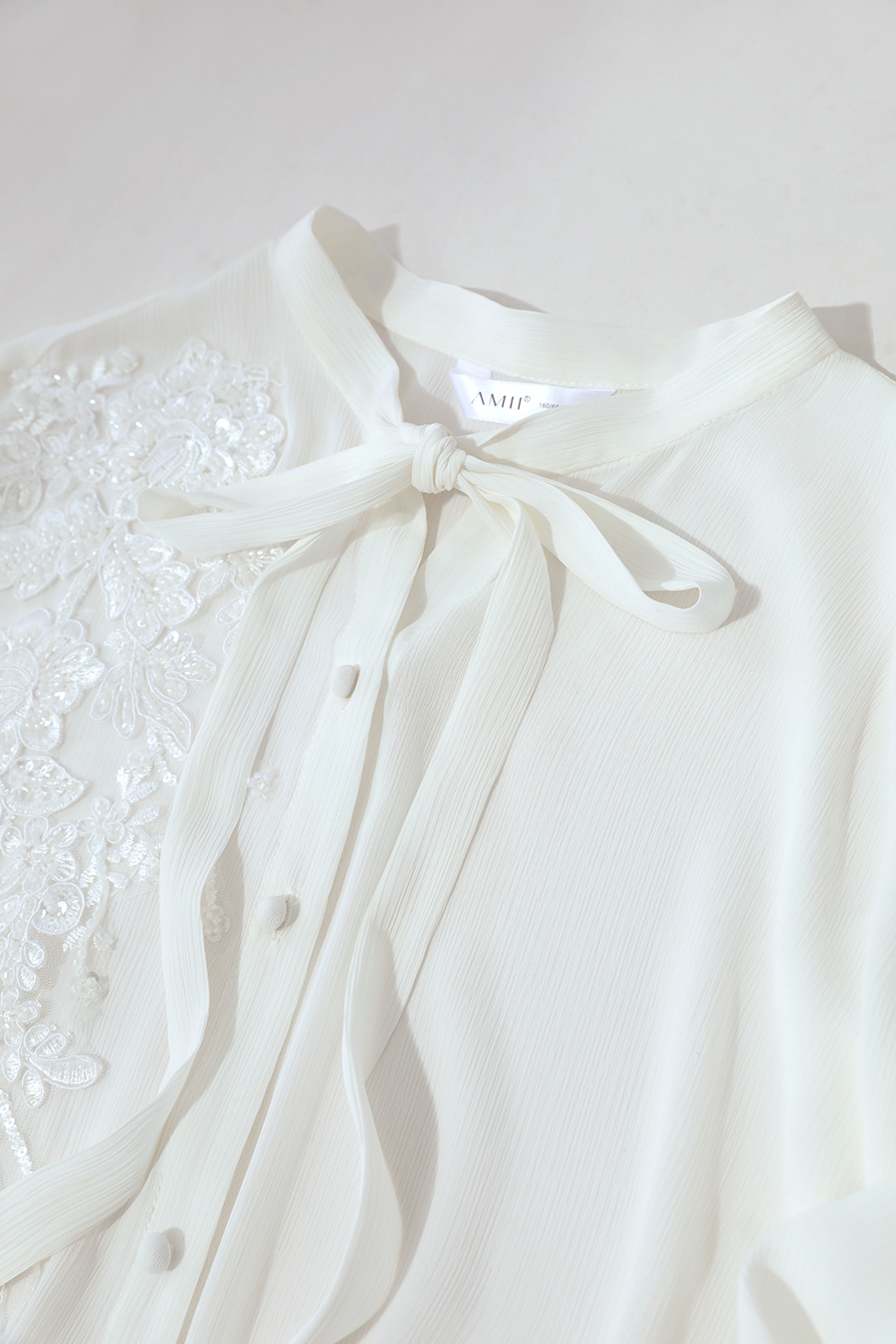 Lantern Sleeve Textured Chiffon Top