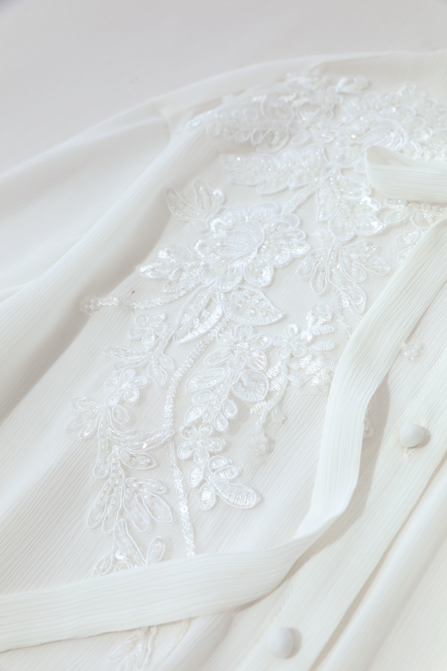 Lantern Sleeve Textured Chiffon Top