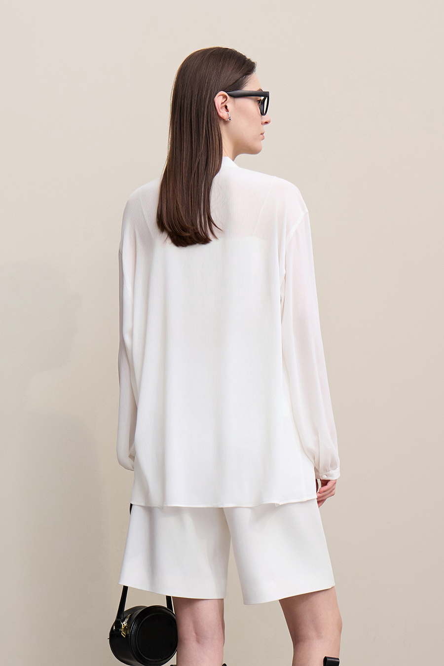 Lantern Sleeve Textured Chiffon Top