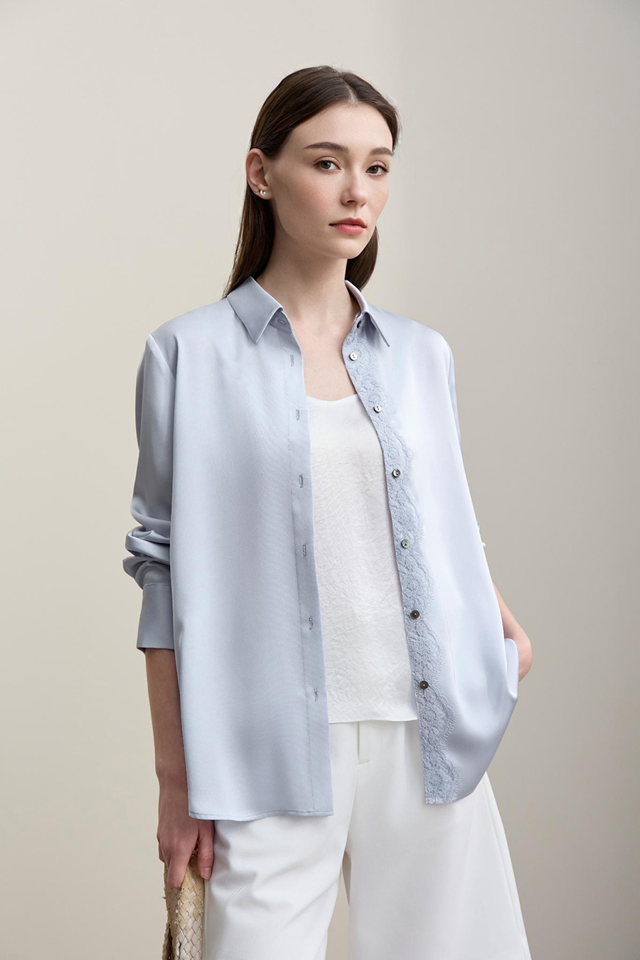 Sheer Mesh Lace Chiffon Blouse